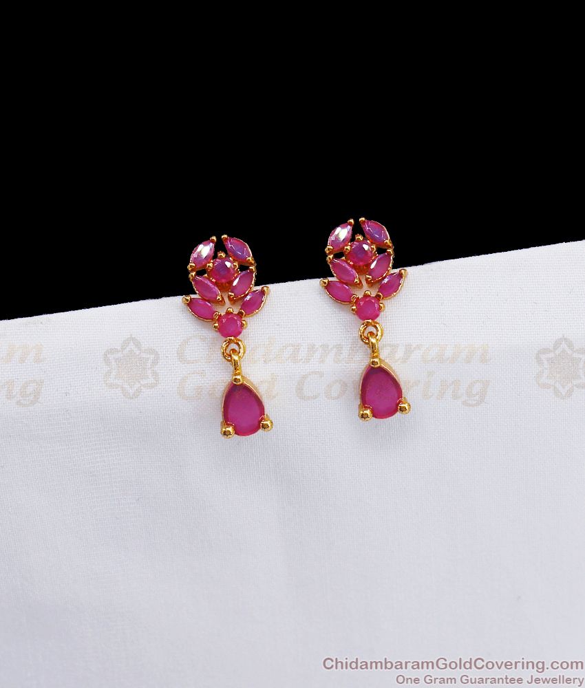 CZ Ruby Stone Stud Gold Earrings Girls College Wear ER2684