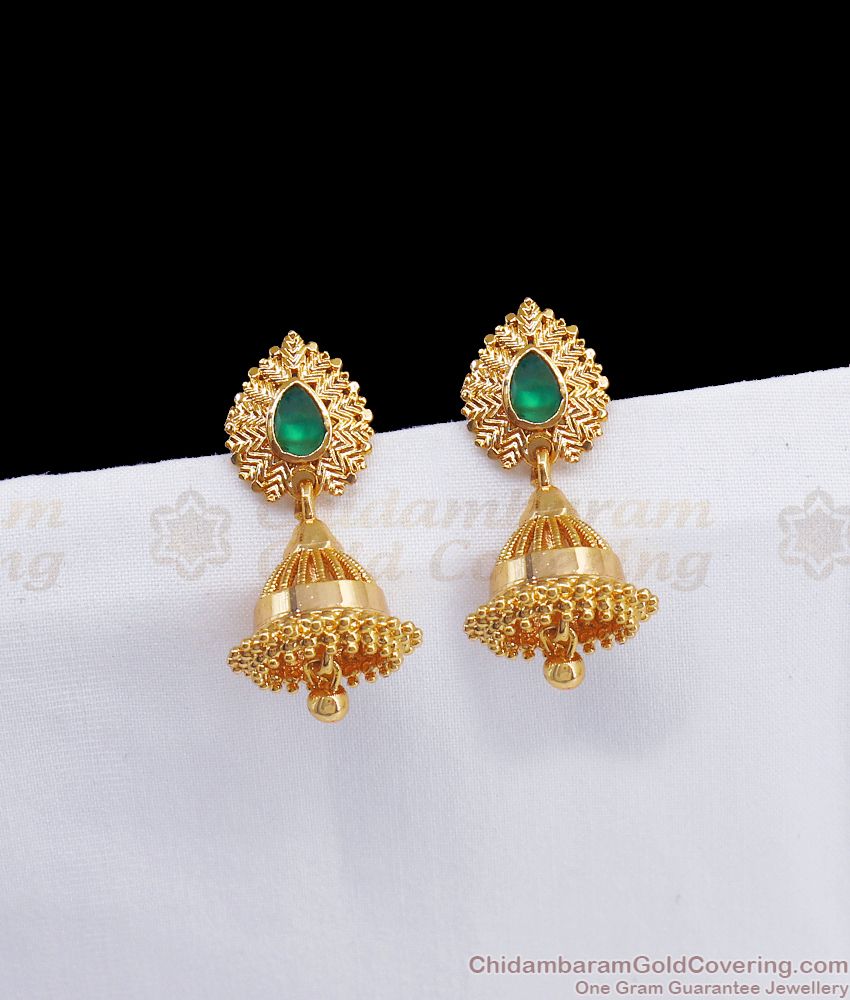 Green Gati Stone Gold Jimiki Earrings Bridal Wear ER2685