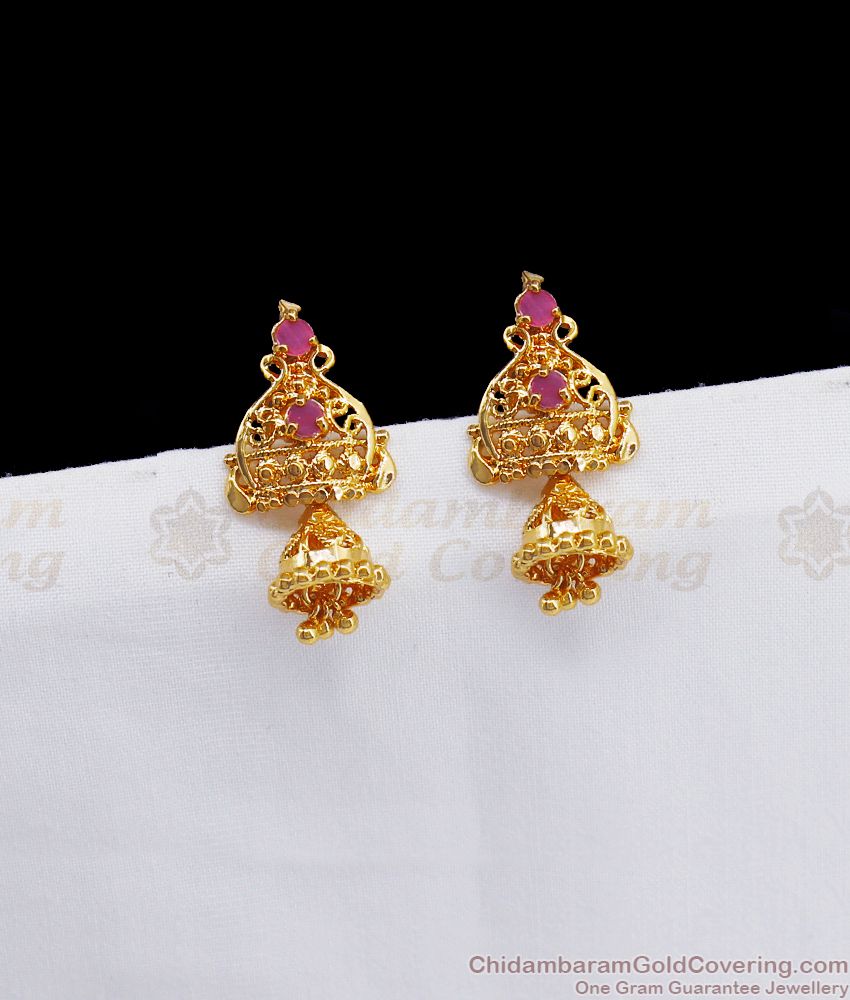 Tiny Jimiki Ruby Stone Gold Earrings Shop Online ER2689