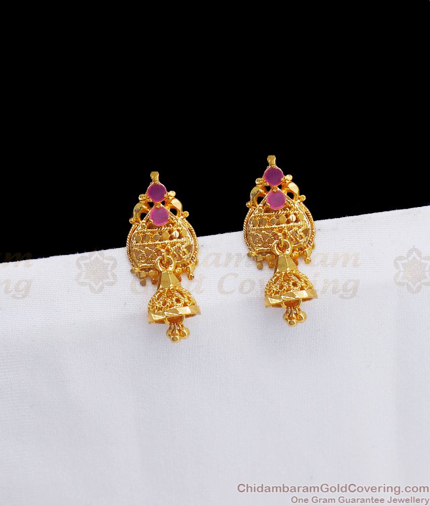 One Gram Gold Jimiki Earrings Ruby Stone Collections ER2690