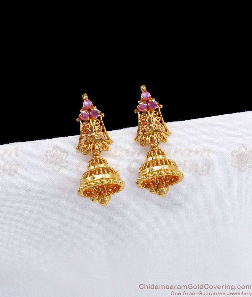 Latest Design One Gram Gold Ruby Stone Jimiki Earrings ER2694