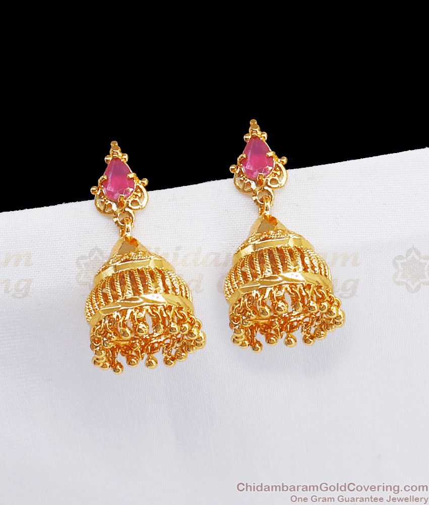 Ravishing Ruby Stone Gold Jimiki Earrings Womens Fashions ER2697