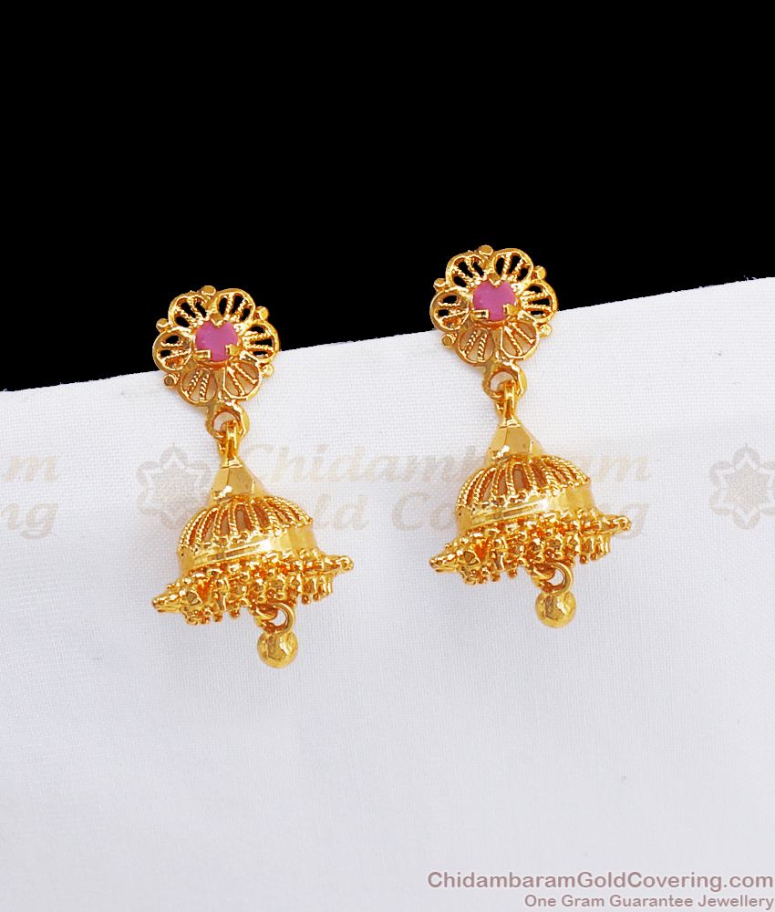 Gold Jimiki Earrings With Ruby Stone Womens Fashions ER2699