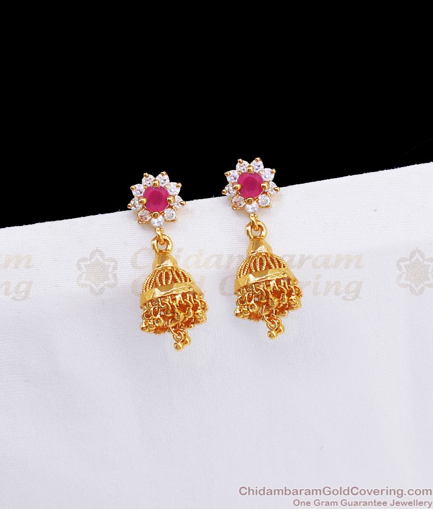 Small Jimiki AD Ruby White Stone Gold Earrings ER2702