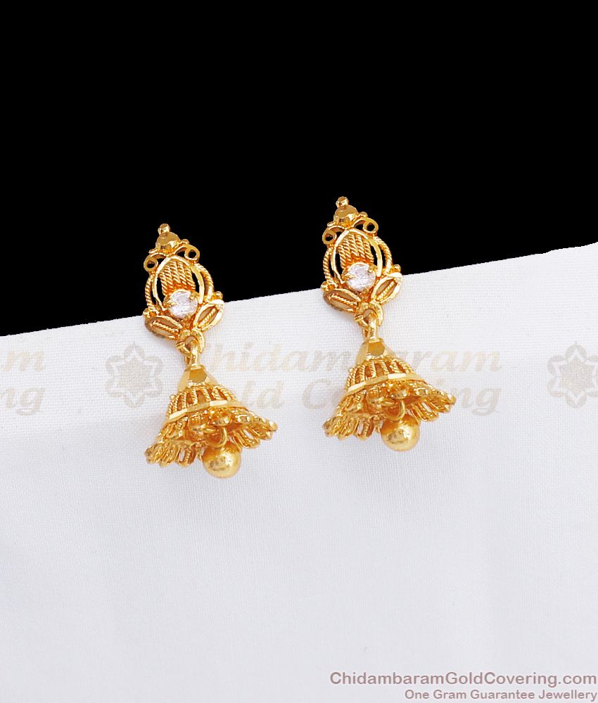 Dazzling AD White Small Jimiki With Ball Gold Earrings Designs ER2705