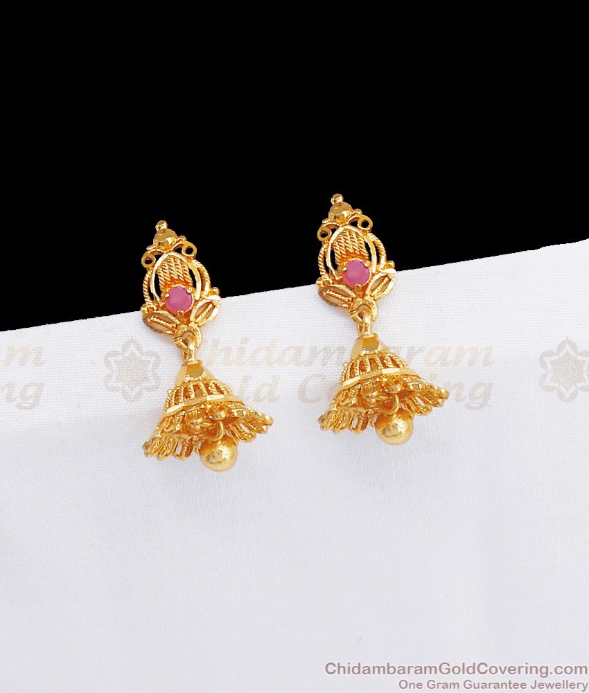 Newly Design Ruby Stone Small Gold Jimiki Earrings ER2706