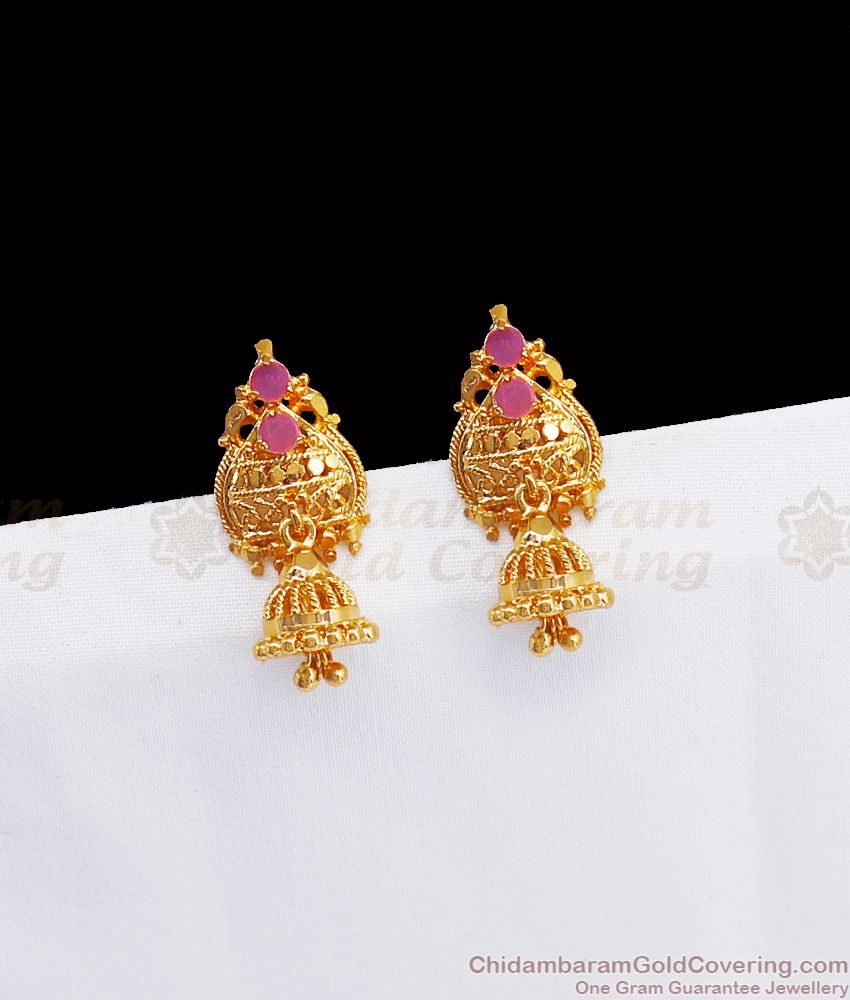 Teen Girls Fashion Small Jimiki Gold Earrings With Ruby Stone ER2707 Teen Girls Fashion Small Jimiki Gold Earrings With Ruby Stone ER2707