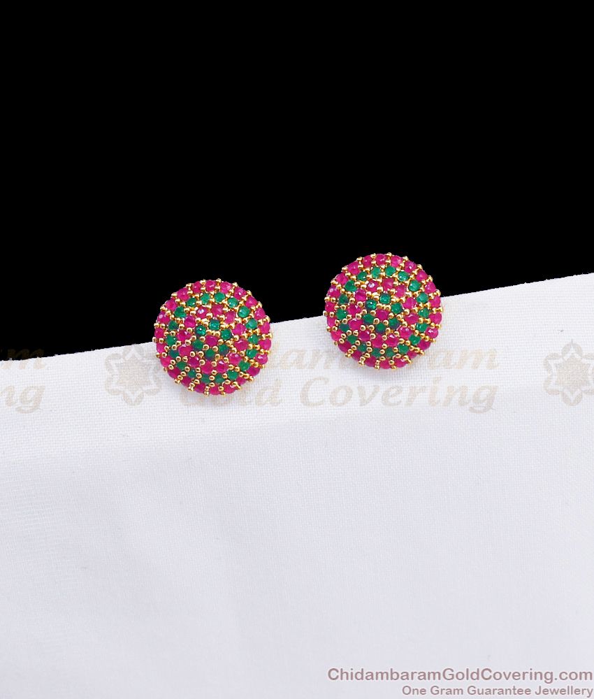 Multi Color Stone Button Model Stud Gold Earrings ER2712