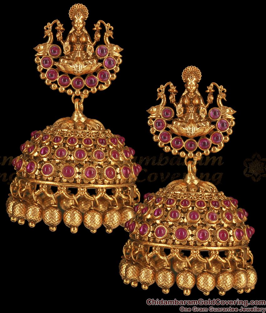 Full Ruby Stone Lakshmi Model Antique Jimiki Earrings ER2732