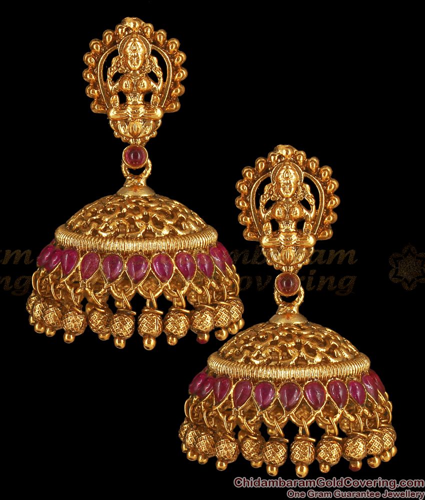 Latest Lakshmi Model Ruby Stone Antique Jimiki Earrings ER2734