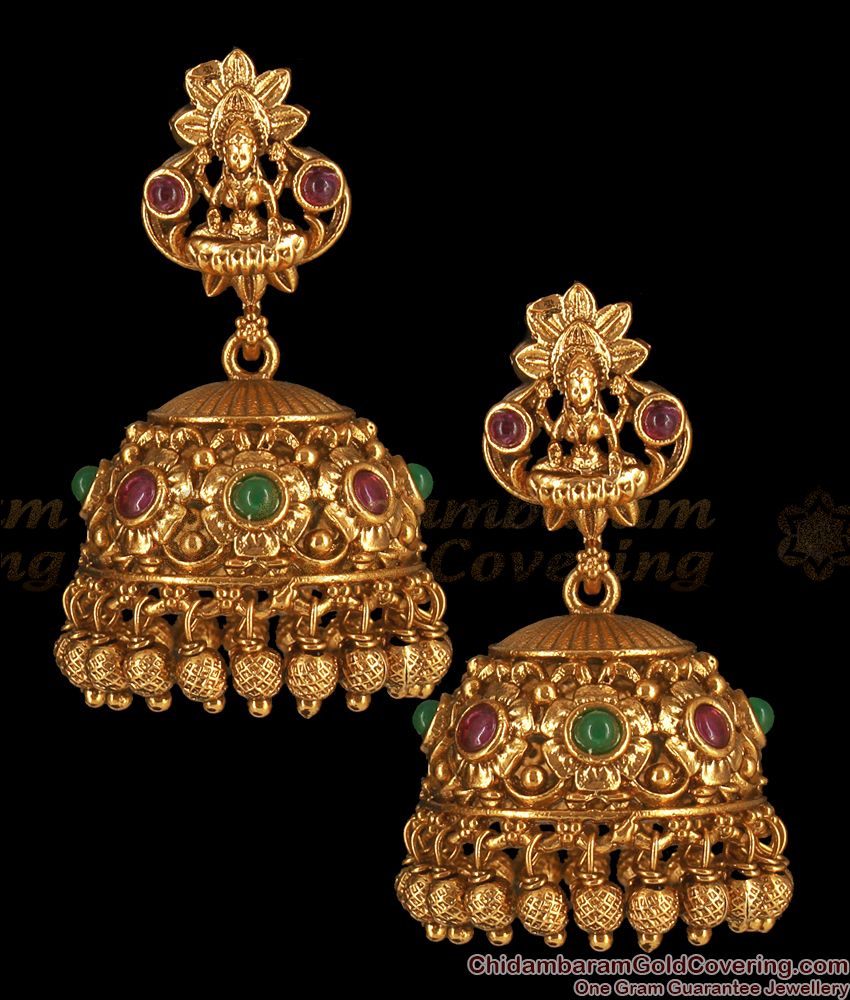 Ruby Emerald Stone Lakshmi Design Antique Jimiki Earrings ER2735