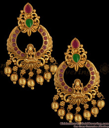 Antique Lakshmi Ruby Emerald Dangler Chandbali Earrings ER2738 Antique Lakshmi Ruby Emerald Dangler Chandbali Earrings ER2738