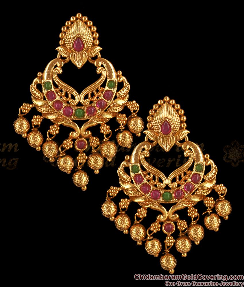 Premium Matt Finish Ruby Emerald Antique Chandbali Earrings ER2739