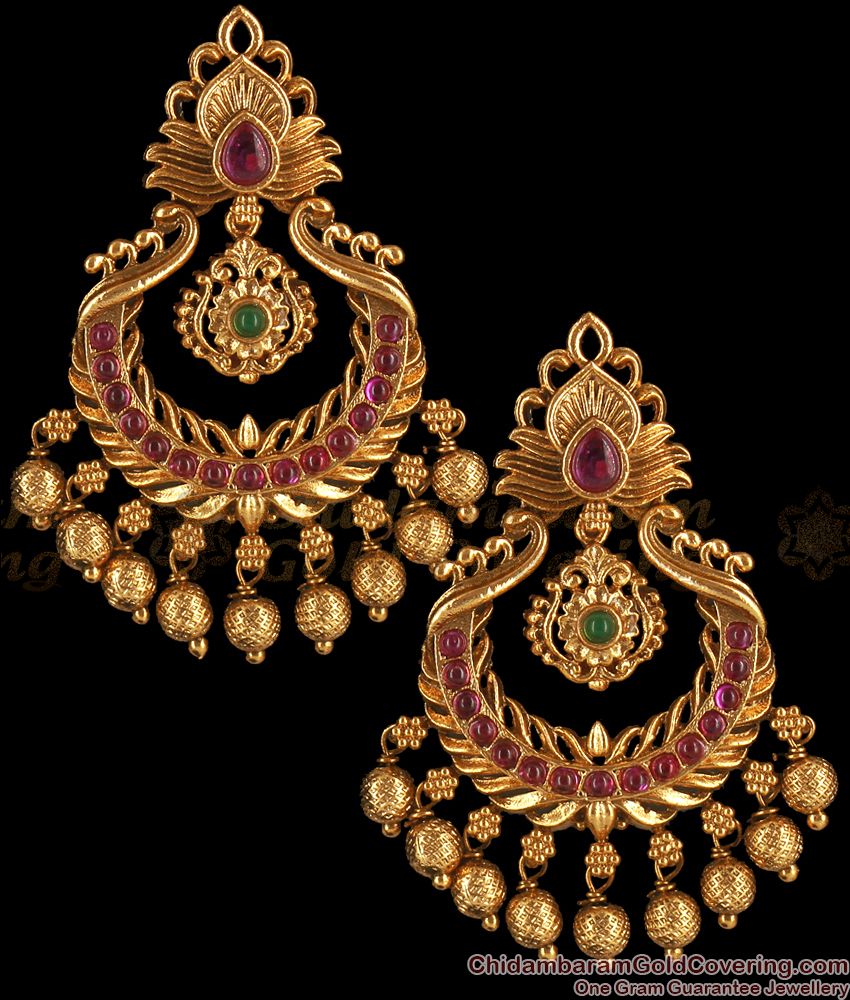 Party Wear Ruby Emerald Stone Dangler Antique Chandbali Earrings ER2742