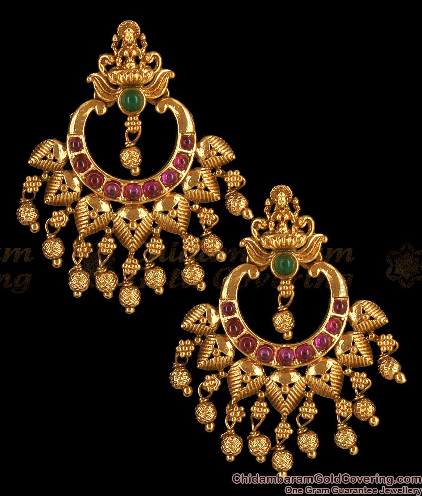 Traditional Lakshmi Design Dangler Matt Antique Chandbali Earrings ER2743