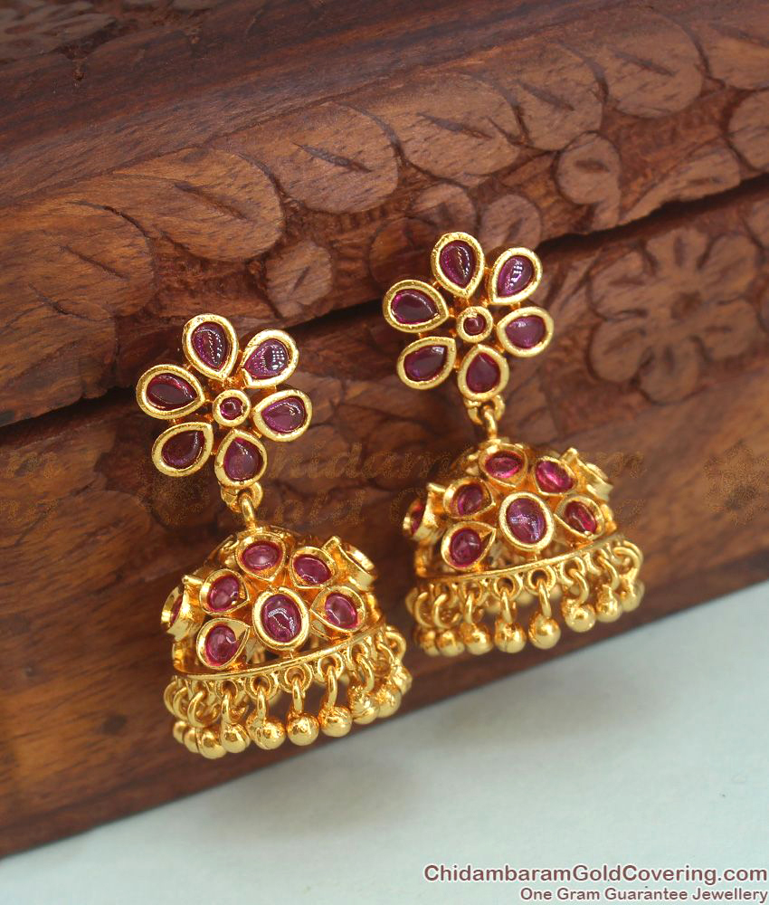 Full Ruby Kemp Stone Jhumki Earrings Shop Online ER2749