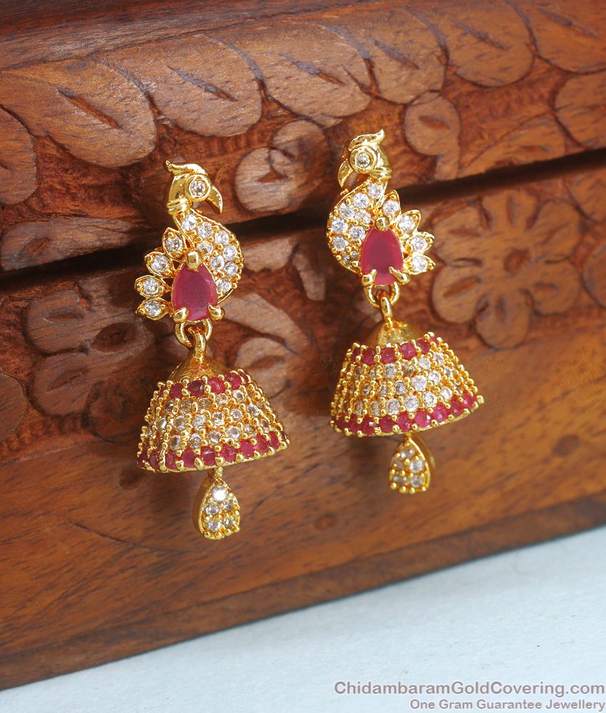 Peacock CZ Stone Gold Plated Jhumki Earring Shop Online ER2760