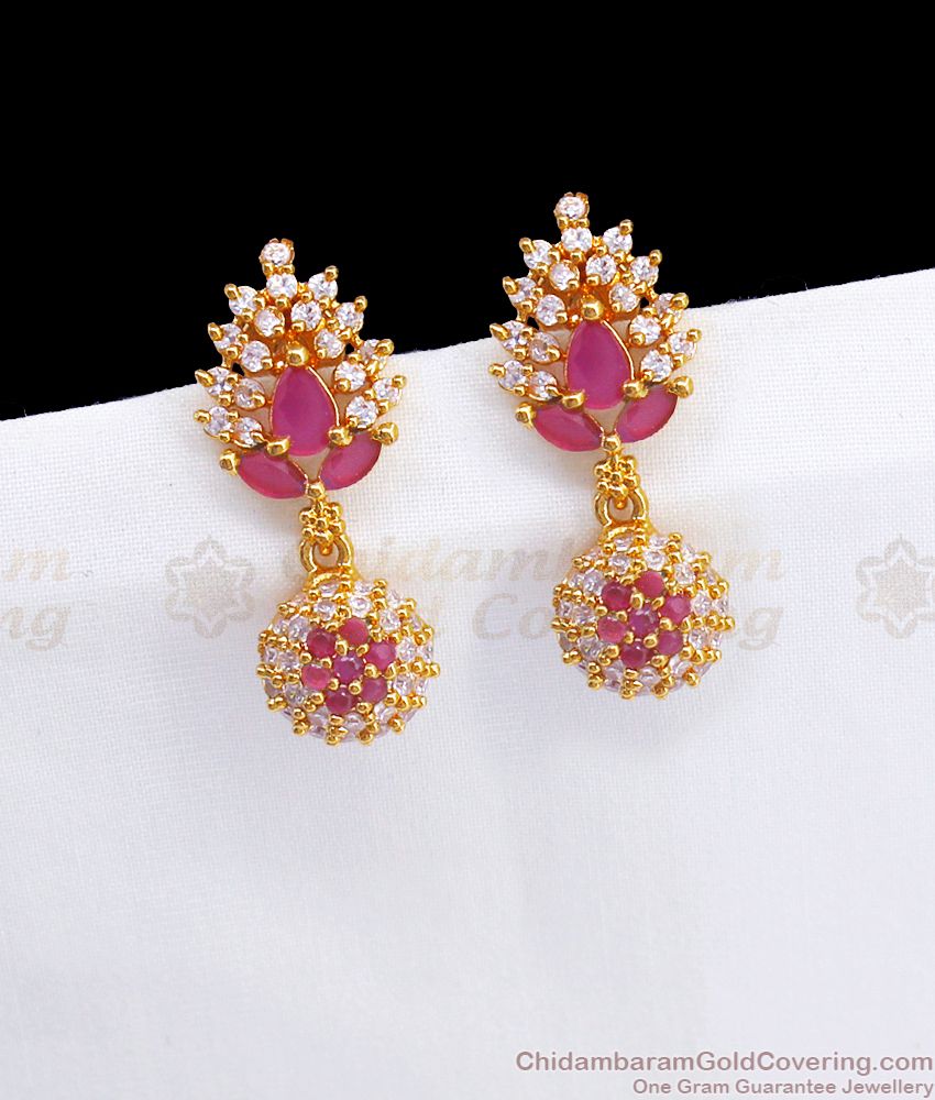 CZ Ruby Color Stone Ball Design Gold Stud ER2765