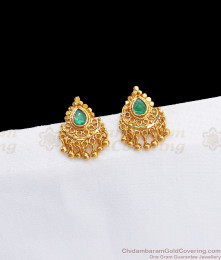 Gold Droplets Emerald Stone Gold Stud Earrings ER2767 Gold Droplets Emerald Stone Gold Stud Earrings ER2767