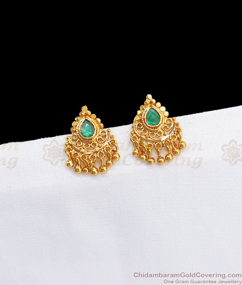 Gold Droplets Emerald Stone Gold Stud Earrings ER2767