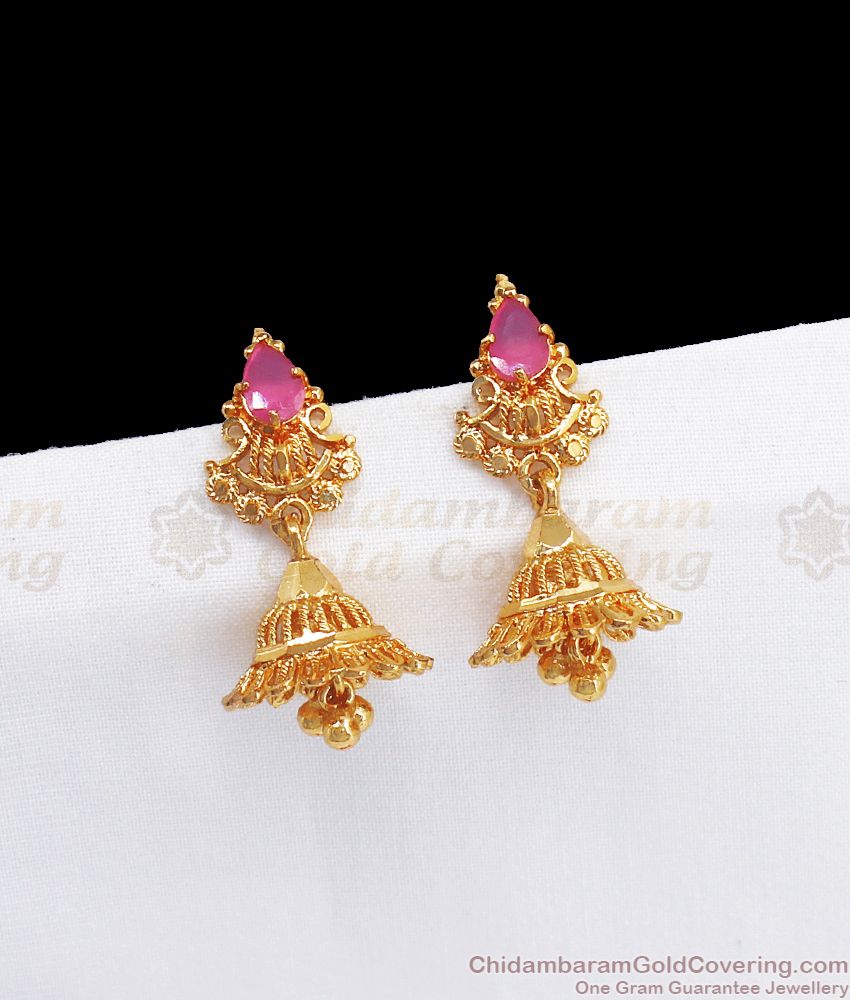 Traditional Gold Earring Jhumka Ruby Stone ER2773