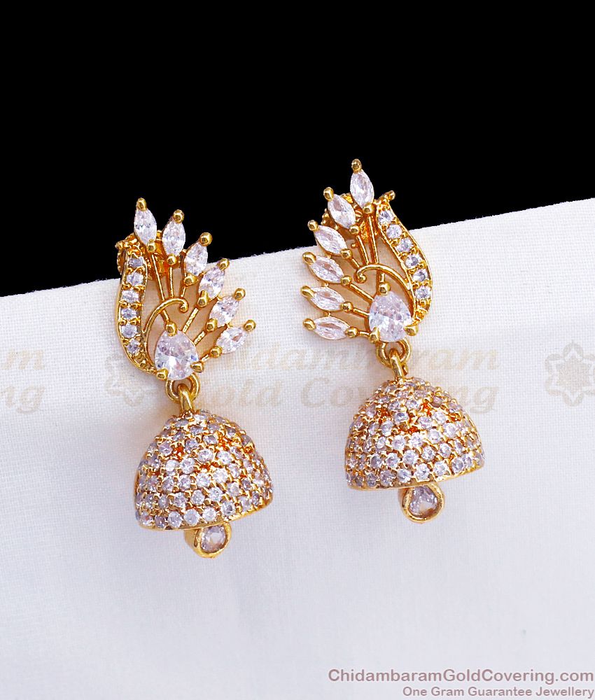 Peacocks Feather Diamond Stone Bell Design Gold Jhumka Earring ER2776
