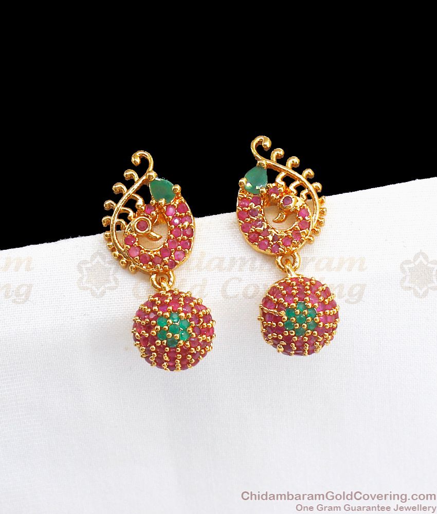 Stunning Ruby Emerald Stone Ball Design Gold Earrings Womens Fashion ER2777 Stunning Ruby Emerald Stone Ball Design Gold Earrings Womens Fashion ER2777