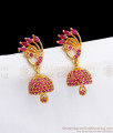 Dazzling Ruby Peacock Gold Jhumka Earrings Womens Fashion ER2786