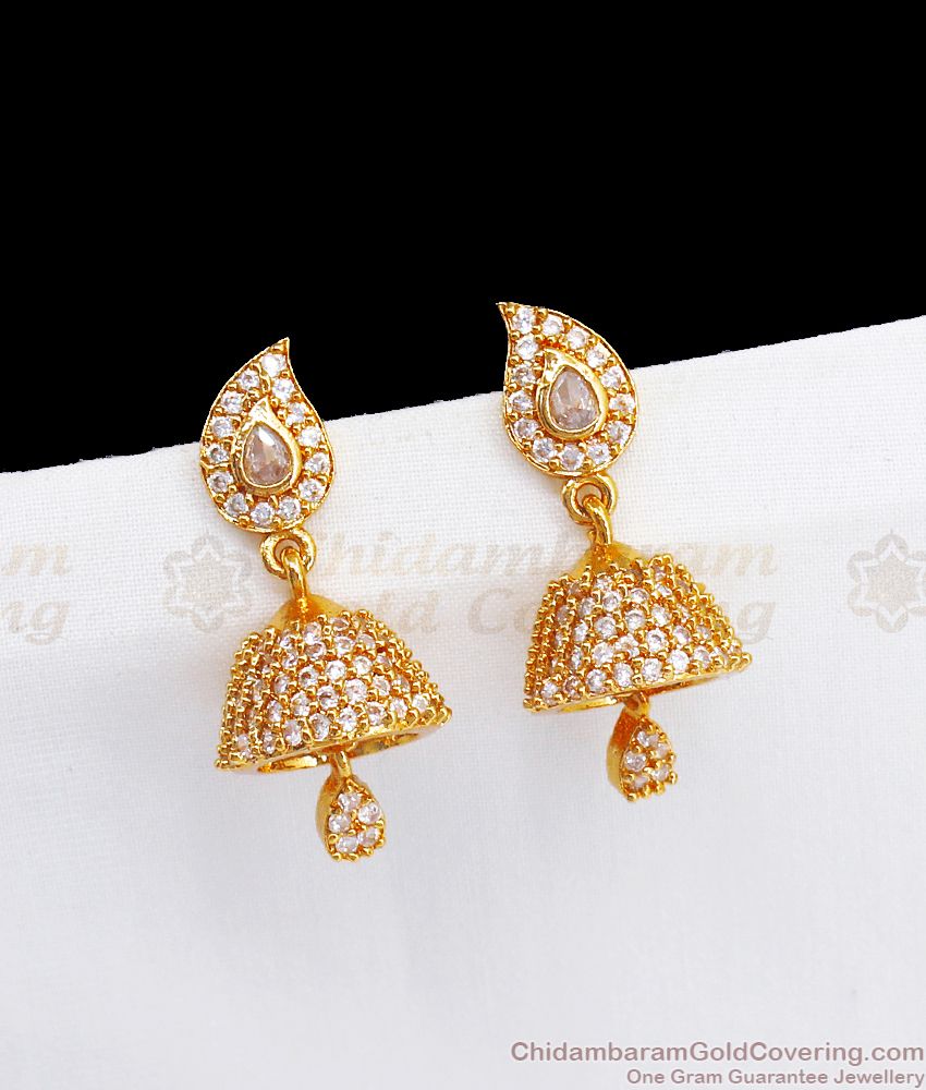 White Gem Stone Leaf Design jhumki Earrings Online Shopping ER2789