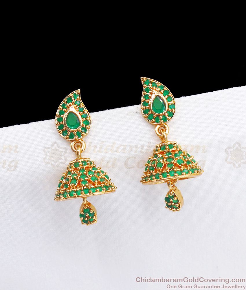 Emerald Gem Stone Leaf Design jhumka Earrings Online Shopping ER2790
