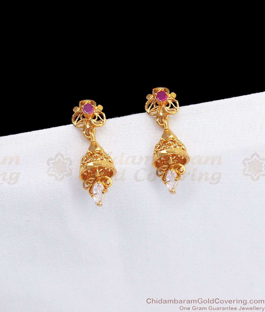 Small Gold Jhumka Daily Wear Ruby Stone Jewelry ER2792