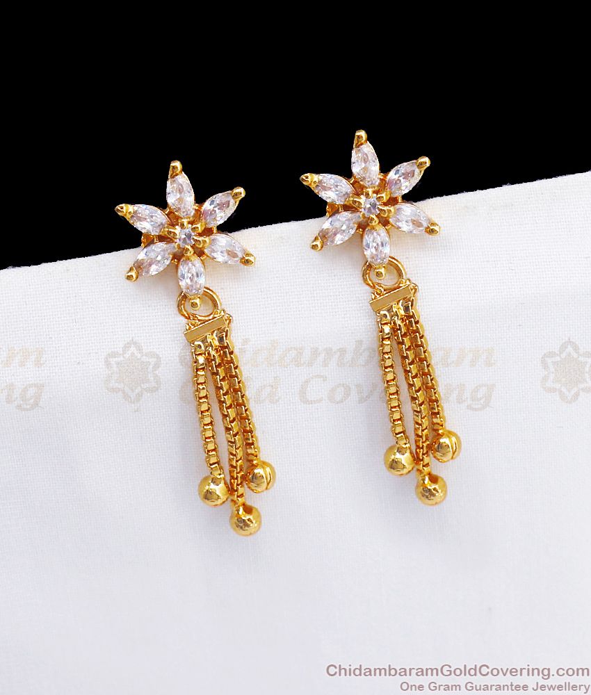 Trendy Pearl White Stones Triple Line Gold Earrings ER2798