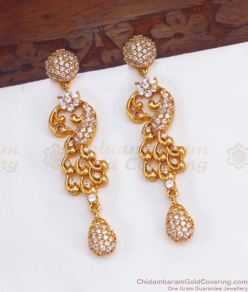 Full White Stone Diamond Pattern Peacock Gold Earrings ER2800