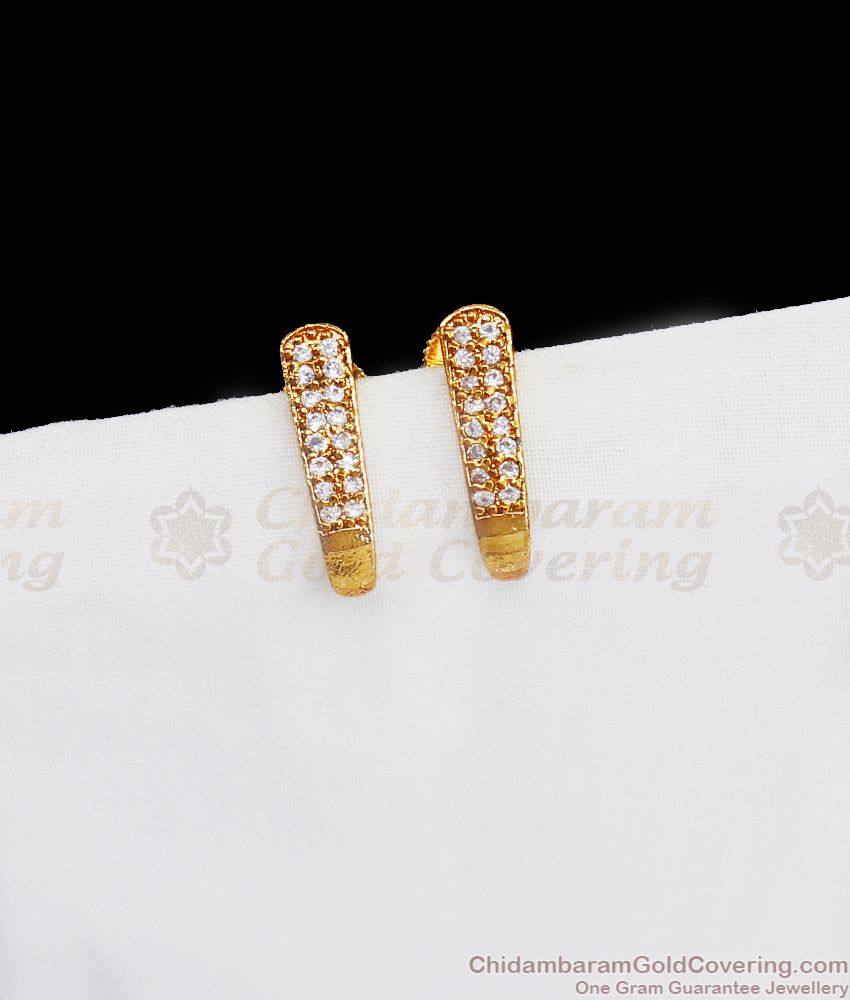 Simple J Type White AD Stone Stud Earring ER2801 Simple J Type White AD Stone Stud Earring ER2801
