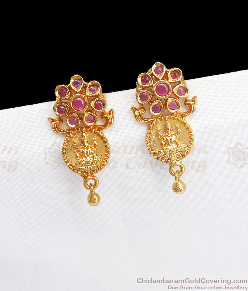 Full Ruby Stone Lakshmi Kasu Design Gold Earring ER2803