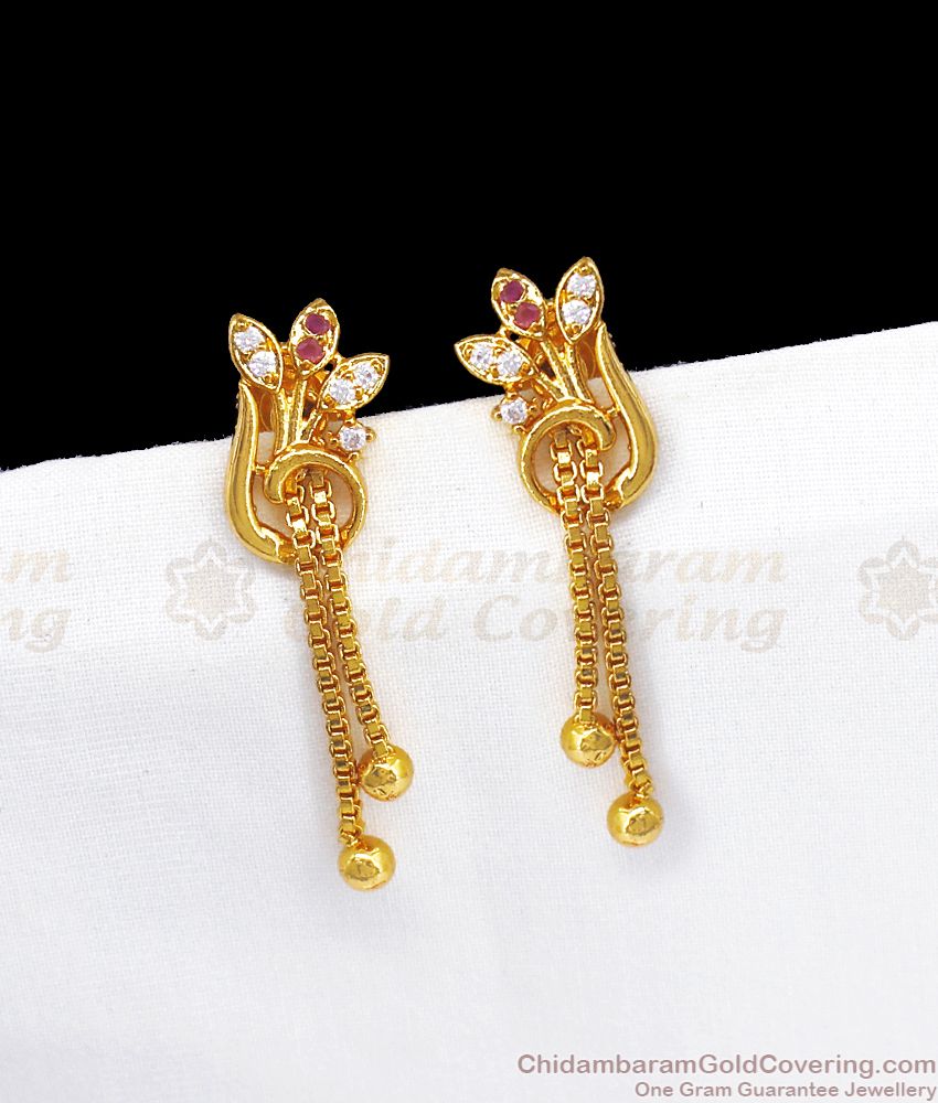 Tulip Design Multi Stone Gold Earring Fashion Wear ER2805
