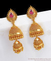 One Gram Gold Double Jhumka Earrings Ruby Stone ER2807