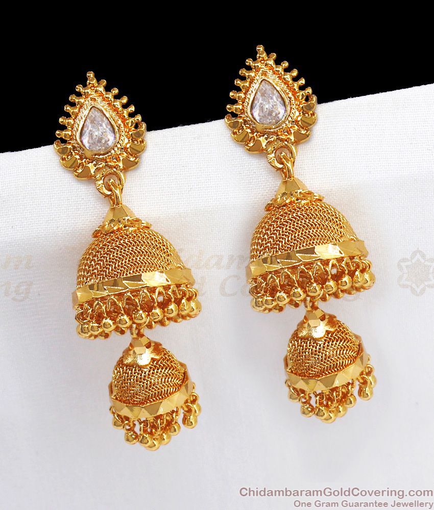 Precious Diamond White Stone Dual Layer Jhumki Earrings ER2808