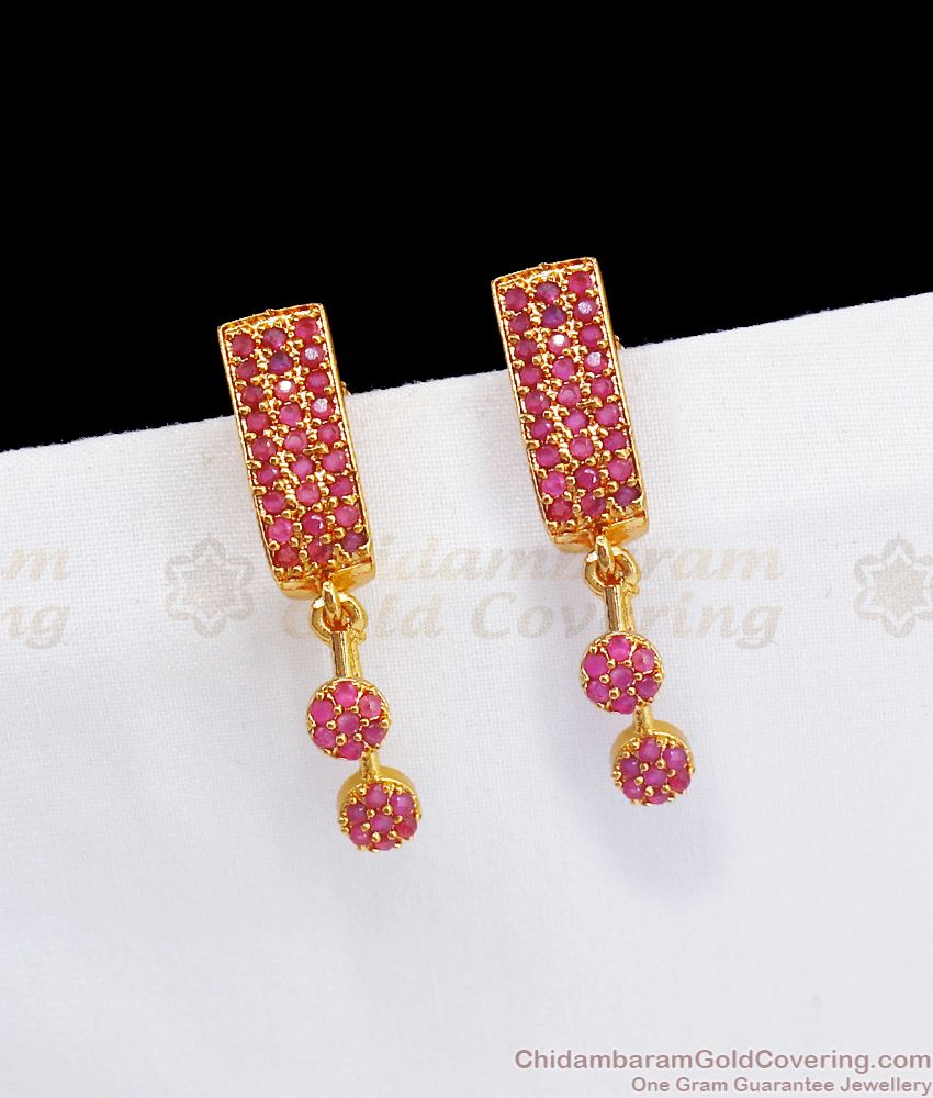 Full Ruby Stone Gold Earrings Hanging Design ER2819
