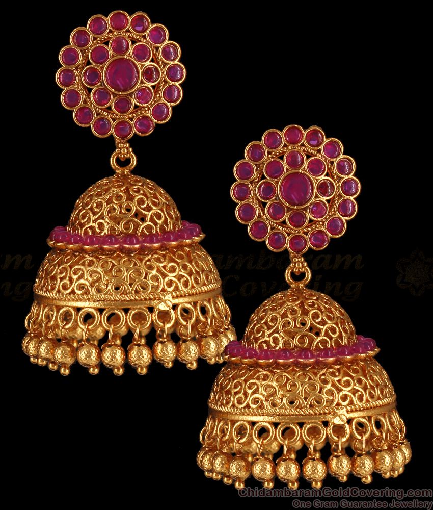 Arabic Design Antique Full Ruby Kemp Stone Jhumka Earring ER2840