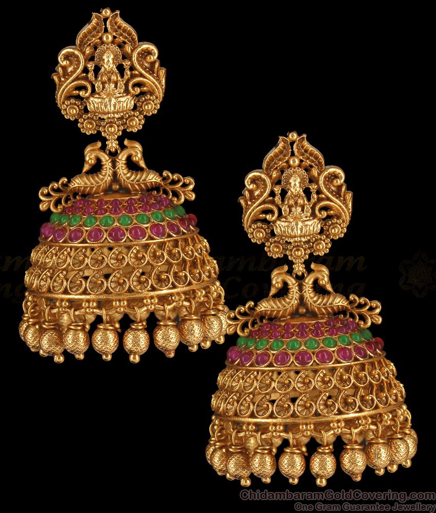 Handcrafted Goddess Lakshmi Antique Multi Kemp Stone Jhumki Earring ER2841