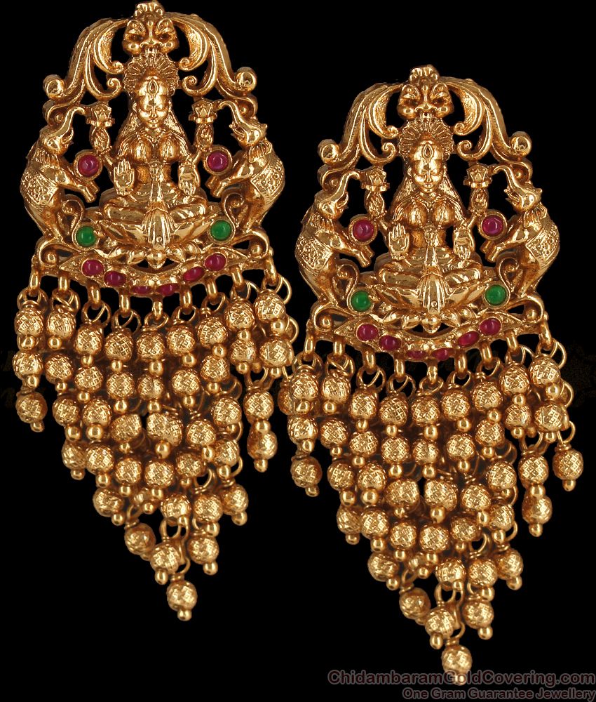 Traditional Lakshmi Design Hanging Gold Beaded Antique Earring ER2843