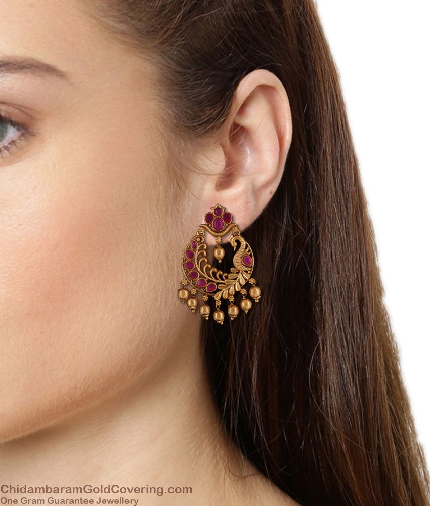 Antique Peacock Design Dangler Earring Ruby Stone Womens Fashion ER2847