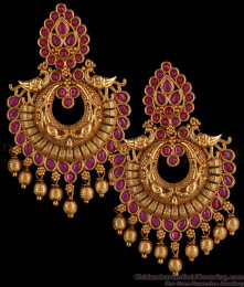 Chandbali Earrings Peacock Model Antique Design Ruby Stone ER2848
