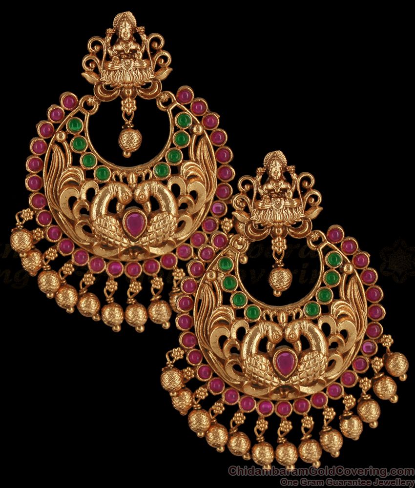 Chandbali Earring Lakshmi Model Antique Design Ruby Green Stone ER2849