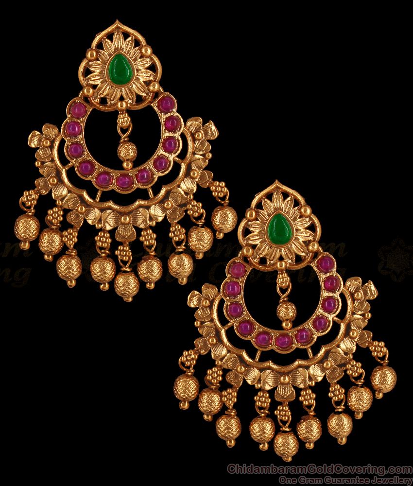 Temple Jewellery Kemp Stone Antique Gold Plated Traditional Designs ER2851