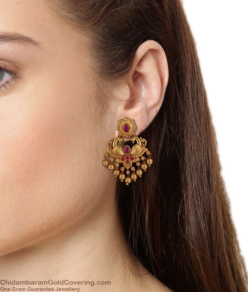 Antique Peacock Floral Design Ruby Stone Earring Nagas Collection ER2852