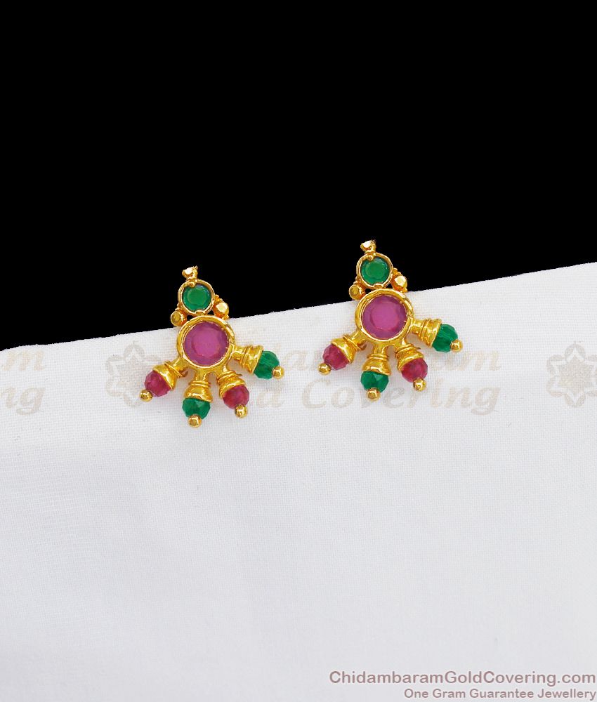 Trendy Rajasthani Type Gold Stud Earring Multi Stone ER2858