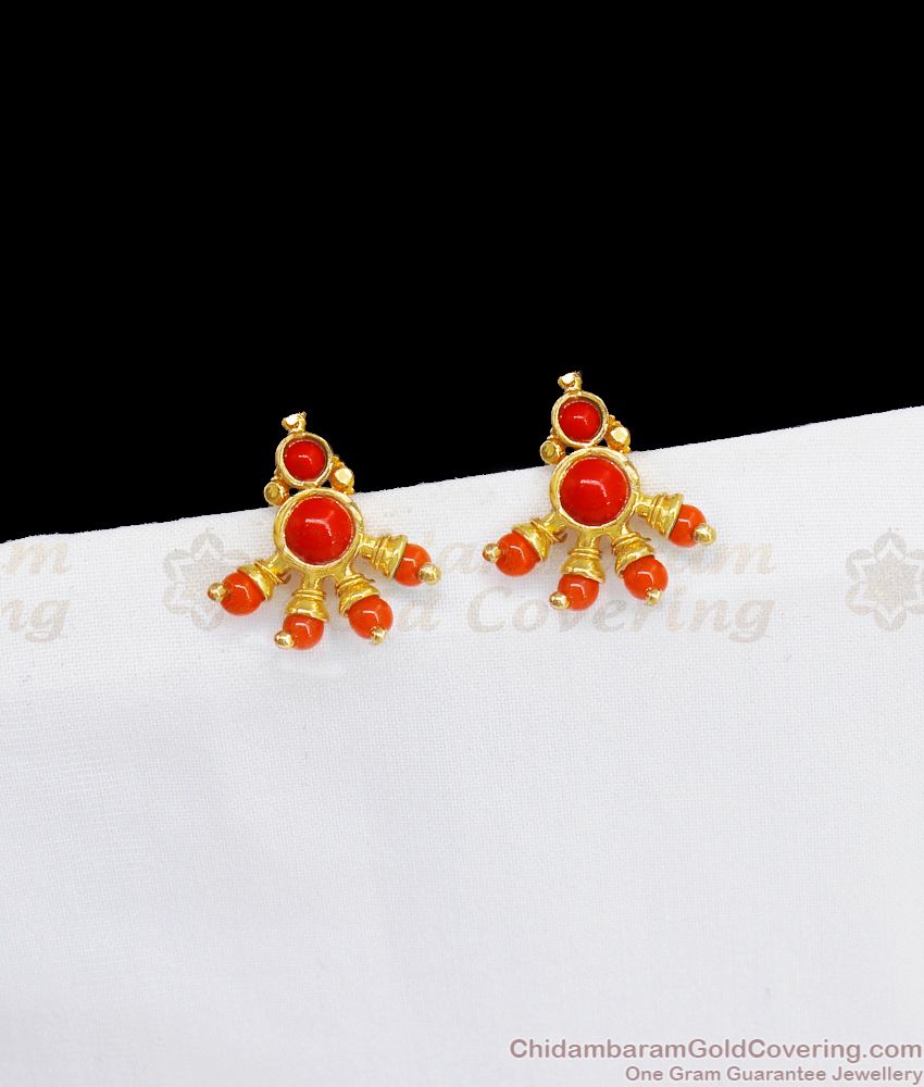 Semi Precious Orange Gem Stone Stud Earrings Gold Plated ER2859