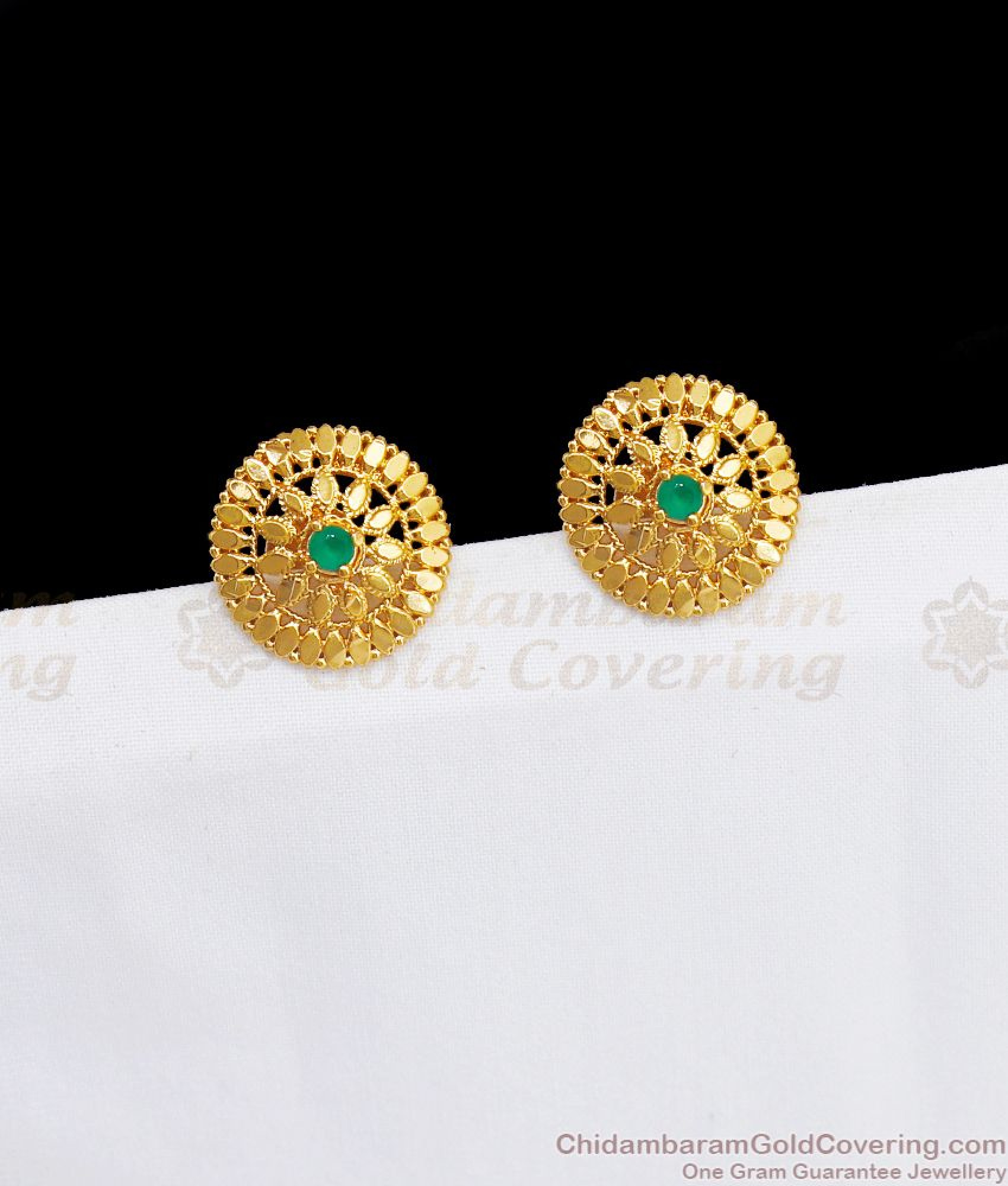 Latest One Gram Gold Plated Emerald Stone Stud Earring ER2860
